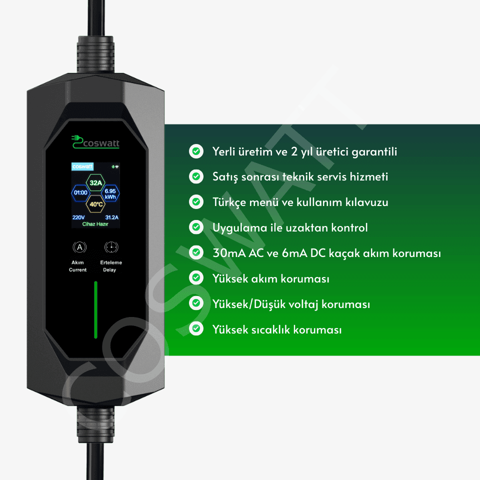Coswatt CS-P1-32A 7.4 kW Taşınabilir EV Şarj Cihazı (5 metre) - 2