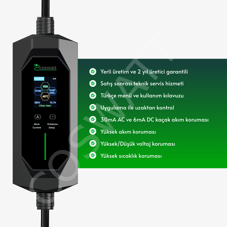 Coswatt CS-P3-16A 11 kW Taşınabilir EV Şarj Cihazı (8 metre) - 2
